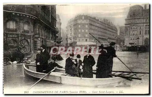 Cartes postales Paris Inondations De Gare Saint Larare Machine a vapeur