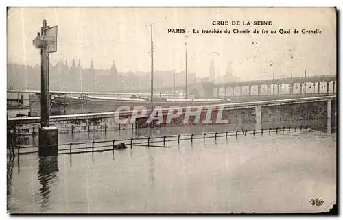 Cartes postales Paris Crue De La Seine La tranchee du chemin de fer au quai de Grenelle