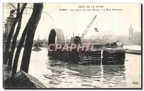 Ansichtskarte AK Crue de la Seine Paris Les travaux du tube Berlier Le Pont Alexandre