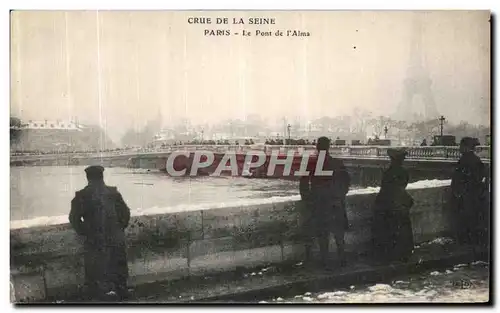 Cartes postales Crue de la Seine Paris Le Pont de l Alma Tour Eiffel