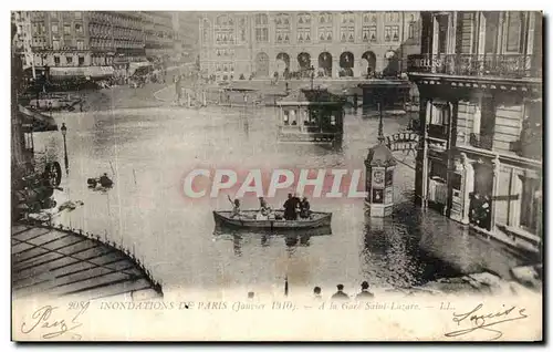 Cartes postales Inondations de Paris A la Gare Saint Lazare