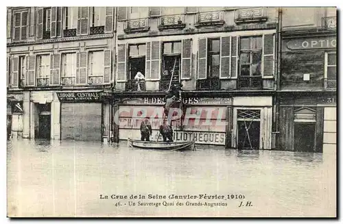 Cartes postales La Crue de la Seine Un Sauvetage Quai des Grands Augustins