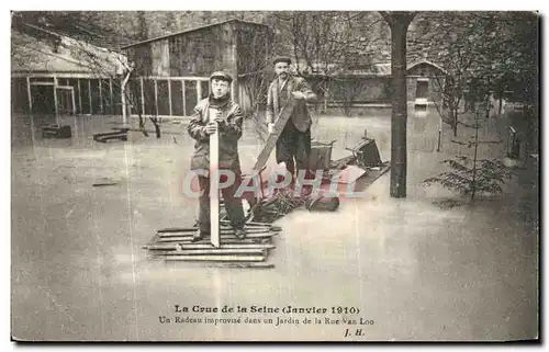 Cartes postales La Crue de la Seine Janvier Un Radeau improvise dans un Jardin de la Rue Van Loo