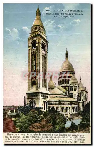 Cartes postales Paris Montmartre Basilique du Sacre Coeur Le campanile