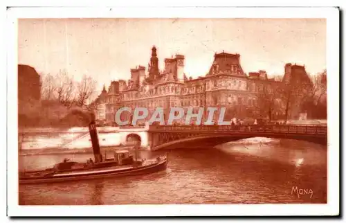 Cartes postales Paris Hotel de ville et le pont d Arcole Bateau