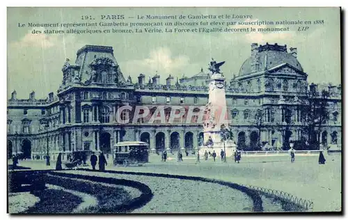 Cartes postales Paris Le Monument de Gambetta et le Louvre