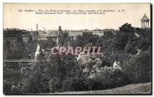 Ansichtskarte AK Paris Parc des Buttes Chaumont Le Pont Suspendu et le Belvedere