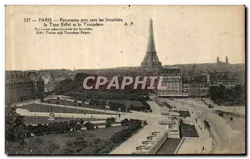 Cartes postales Paris Panorama Pris vers Les Invalides La Tour Eiffel et Le Trocadero