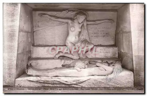 Cartes postales Paris Monument Aux Morts par Bartholome Au Cimetiere Du Pere Lachaise DEDICACEE