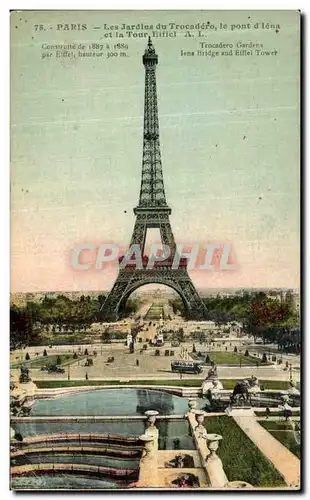 Cartes postales Paris Les Jardins Du Trocadero le Pont d Iena Et la Tour Eiffel