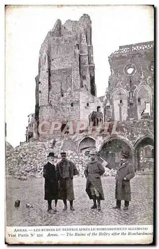 Cartes postales Arras Les Ruines Du Beffroi Apres Le Bombardement Allemand Militaria