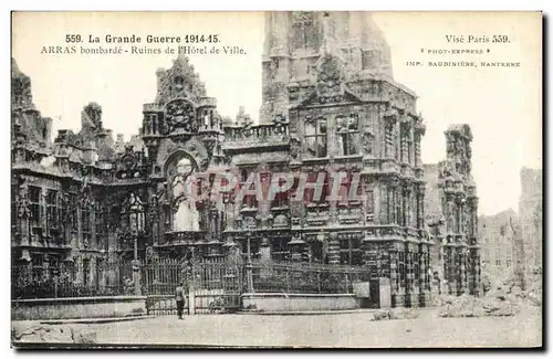 Cartes postales Arras Ruines de l Hotel de Ville Militaria