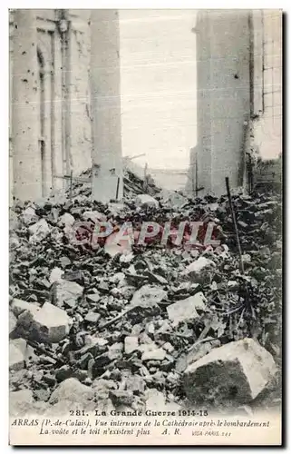 Cartes postales Arras Vue interieure de la cathedrale apres le bombardement Militaria