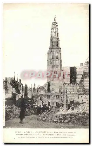 Cartes postales Arras Rue St Gery apres le bombardement Militaria