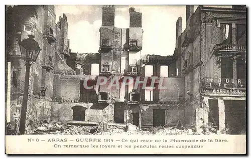 Cartes postales Arras Guerre Ce Qui Reste de la Pharmacie de la gare Militaria