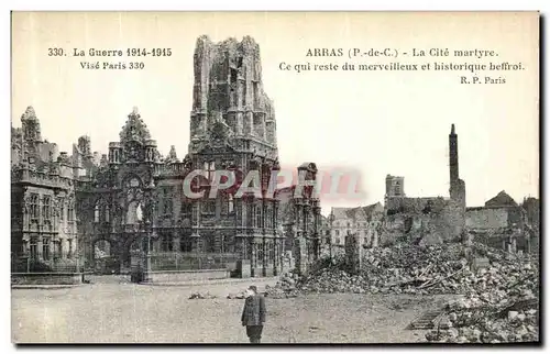 Cartes postales Arras La Cite Martyre Beffroi Militaria