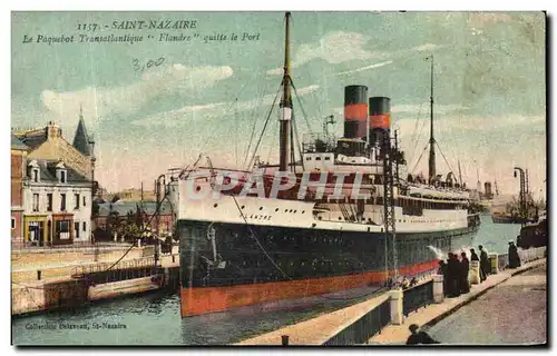 Cartes postales Saint Nazaire Le Paquebot Transatlantique Flandre Quitte le Port Bateau