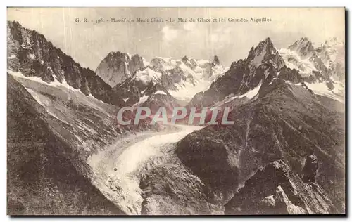 Cartes postales Massif du Mont Blanc La Mer De Glace et Les Grandes Aiguilles