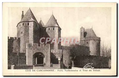 Ansichtskarte AK Carcassonne Porte Narbonnaise et Tour du Tresor