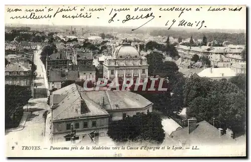 Cartes postales Troyes Panorama Pris de la Madeleine Vers La Caisse d Epargne et Le Lycee