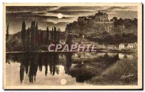 Ansichtskarte AK Chateau Feodal de Beynac et Village Clair de lune