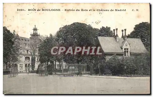 Cartes postales Bois de Boulogne Entree du Bois et le Chateau de Madrid