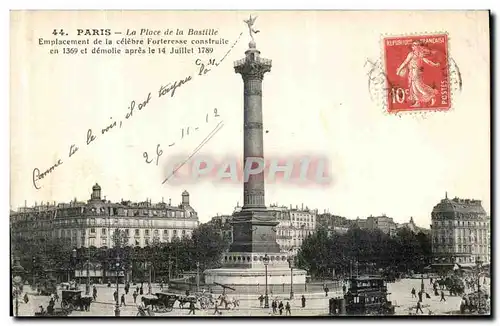 Cartes postales Paris La Place de la Bastille Emplacement de la Celebre Forteresse