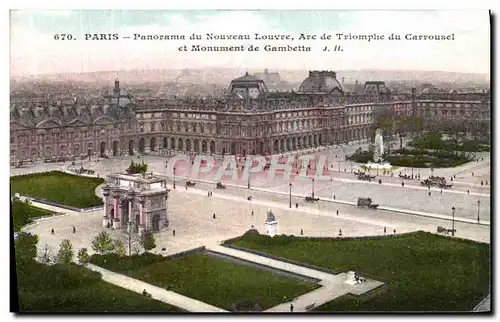 Ansichtskarte AK Paris Panorama du Nouveau Louvre Arc de Triomphe du Carrousel et Monument de Gambetta