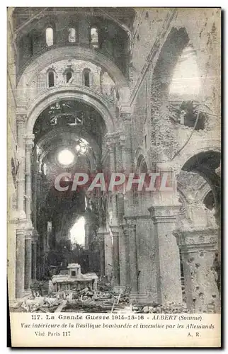 Cartes postales La Grande Guerre Albert Vue interieure de la basilique bombardee Militaria