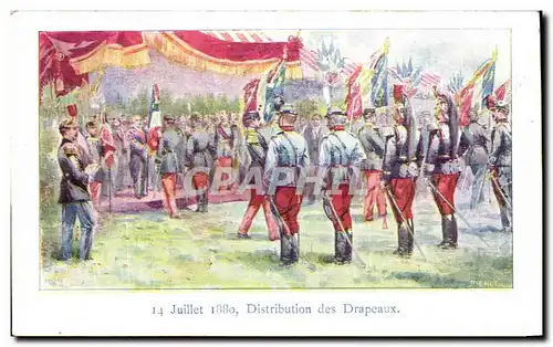 Cartes postales Distribution des Drapeaux 14 juillet 1880 Militaria