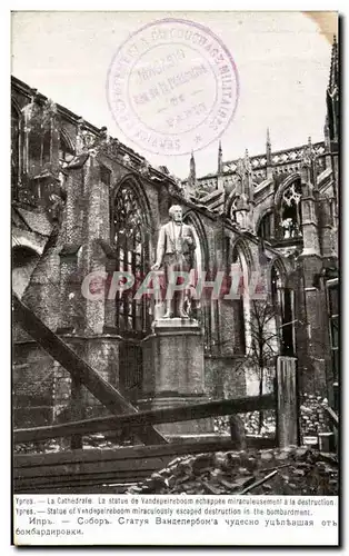 Ansichtskarte AK Ypres La Cathedrale La Statue de Vandepelreboom Militaria