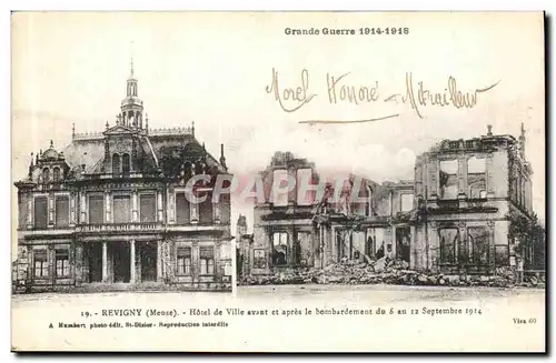 Ansichtskarte AK Revigny Hotel de Ville avant et apres le bombardement Militaria