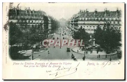 Cartes postales Paris Place du Theatre Francais Avenue de l Opera Vue prise de L Hotel du louvre