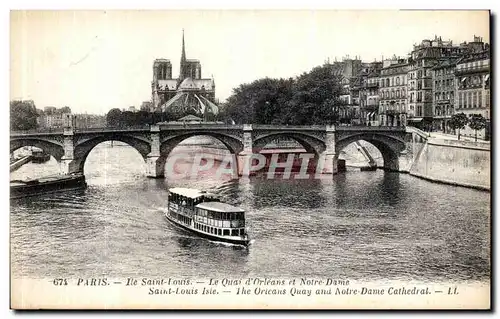 Cartes postales Paris Ile Saint Louis Le Quai d Orleans et Notre Dame Peniche Notre Dame