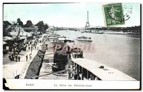 Cartes postales Paris La Seine au Point Du jour Tour Eiffel Peniches