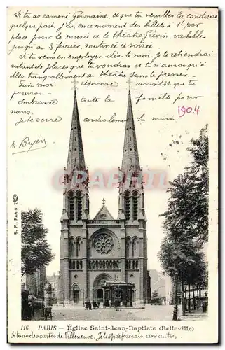 Ansichtskarte AK Paris Eglise Saint Jean Baptiste Belleville