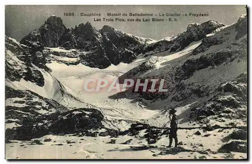 Ansichtskarte AK Dauphine Massif de Belledonne Le Glacier de Freydane Les trois pics vus du lac blanc