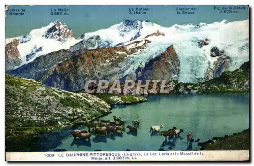 Cartes postales Le Dauphine Pittoresque La grave Le Lac Leris et le Massif de la Meije alt