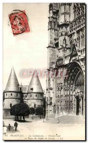 Cartes postales Beauvais La Cathedrale Portail Sud et Tours du Palais de Justice