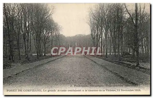 Cartes postales Compiegne Foret De La Grande Avenue conduisant la Clairiere 11 novembre 1918 Militaria