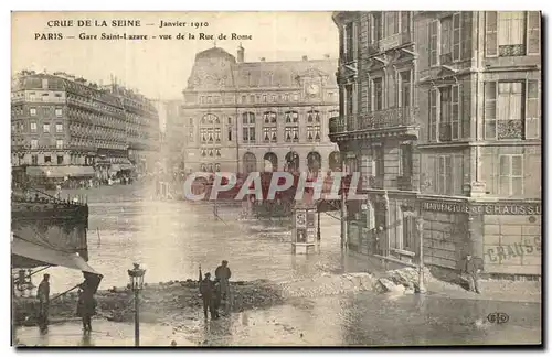 Cartes postales Paris Crue De La Seine Gare Saint Lazare