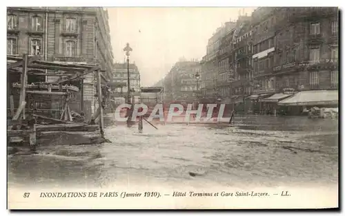 Cartes postales Paris Inonde De Hotel Terminus et Gare Saint Lazare