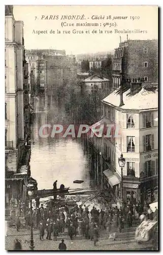 Cartes postales Paris Inondations De Le Pont des Aspect de la rue Gros et de la Rue Boulainvilliers