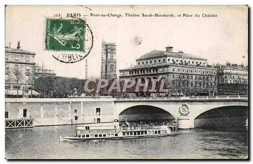 Ansichtskarte AK Paris Pont au Change Theatre Sarah Bernhardt et Place du Chatelet