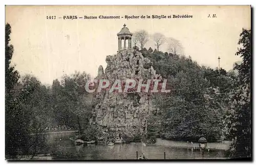 Cartes postales Paris Buttes Chaumont Rocher de la Sibylle et Belvedere