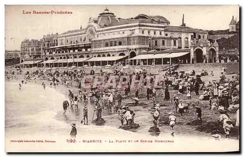 Cartes postales Biarritz La Plage Et Le Casino Municipal