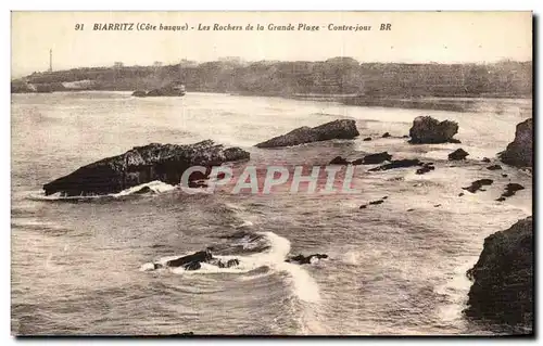 Cartes postales Biarritz Les Roches De La Grande Plage Contre jour