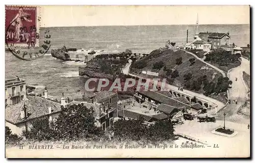 Ansichtskarte AK Biarritz Les Bains du Port Vieux Le Rocher de La Vierge et Le Semaphore