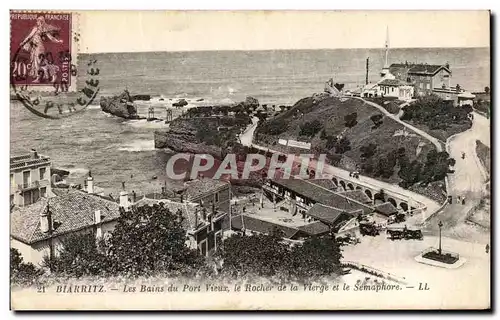 Cartes postales Biarritz Les Bains du Port Vieux Le Rocher de La Vierge et Le Semaphore