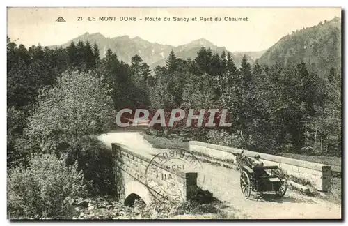 Cartes postales Le Mont Dore Route du Sancy et Pont du Chaumet Voiture a ane